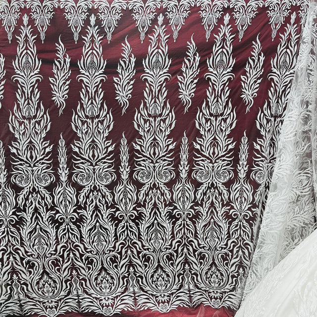 Beaded Lace Fabric on Polyester Net Mesh