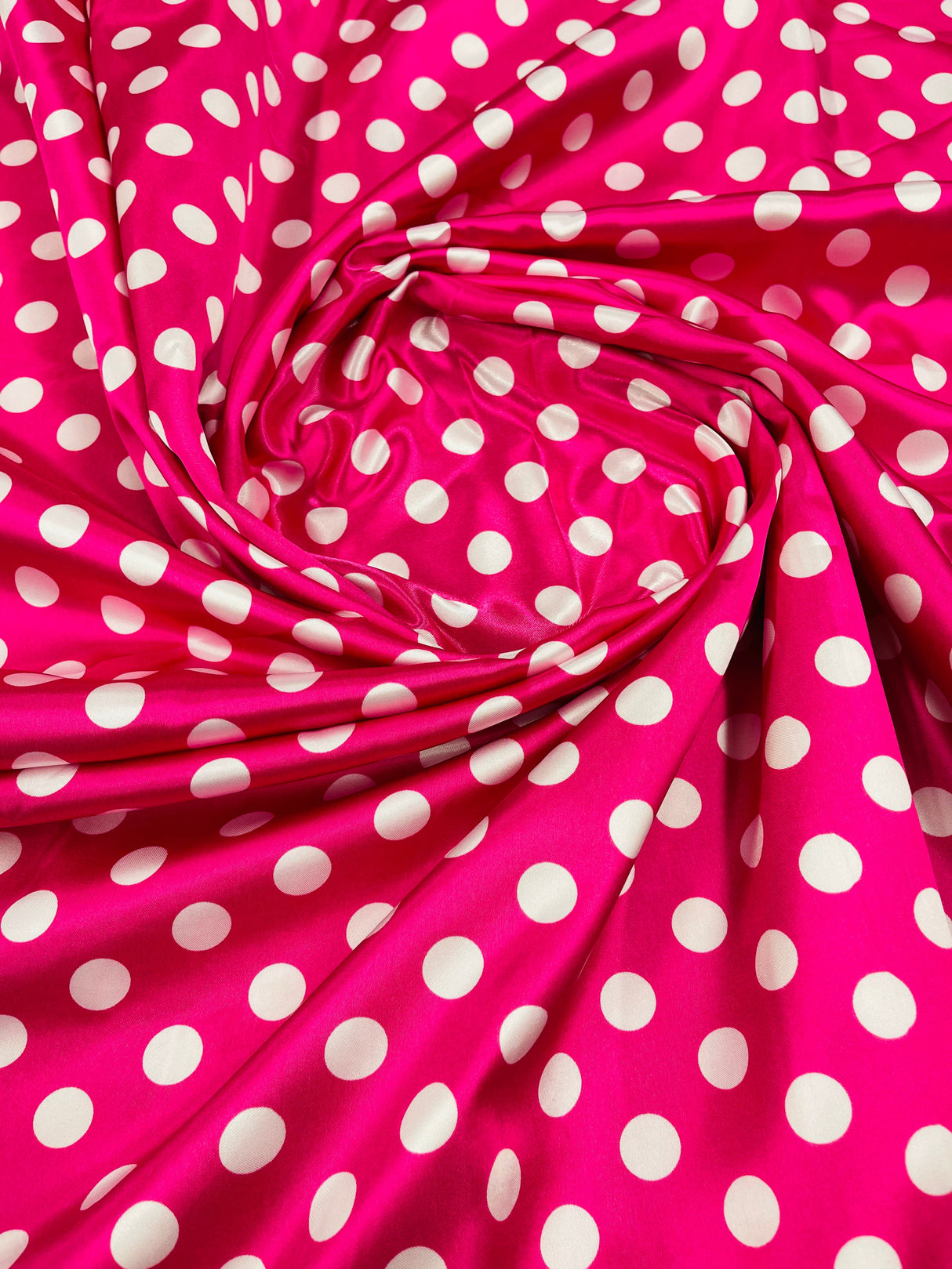 Polka Dot Satin 100 Percent Polyester Charmeuse Fabric - White Polka Dot On Red, 58" Width (1 Yard)