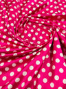 Polka Dot Satin 100 Percent Polyester Charmeuse Fabric - White Polka Dot On Red, 58" Width (1 Yard)