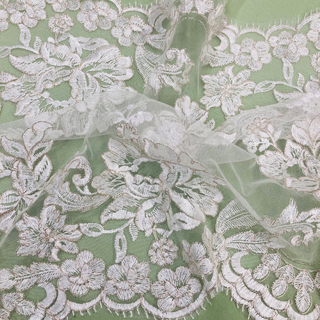 Floral Lace Trimming Corded Embroidered 17.5" Wide