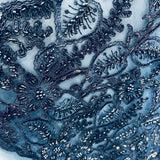 Beaded Corded Lace Fabric on Polyester Net Mesh