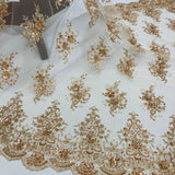 Beaded Lace Fabric on Polyester Net Mesh 50"
