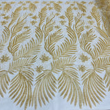 1 Yard Beaded & Corded Bridal Lace Fabric Embroidered on 100% Polyester Net Mesh