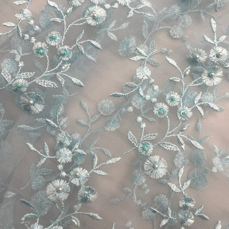 Beaded Lace Fabric on Polyester Net Mesh