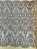 Heart Sequin Damask Polyester Fabric - Heart Damask, Iridescent Sequins, 54" Width (1 Yard)