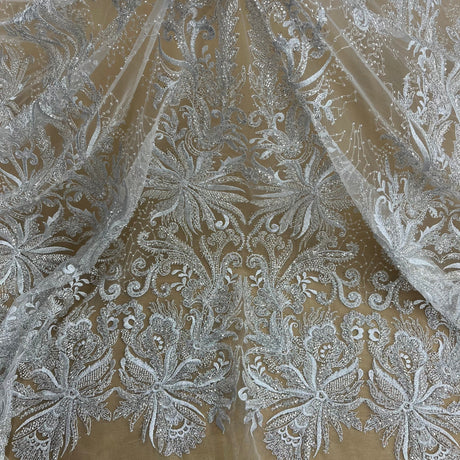 Beaded Embroidered Lace Fabric