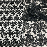 1 Yard Corded Bridal Lace Fabric Embroidered on 100% Polyester Net Mesh – 51"