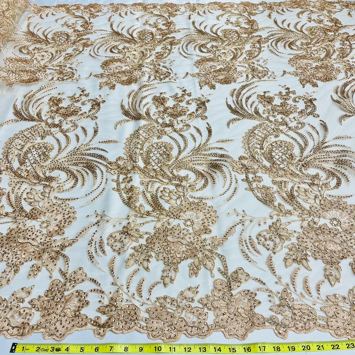 1 Yard Corded & Sequined Bridal Lace Fabric Embroidered on 100% Polyester Net Mesh – Silver – 54"