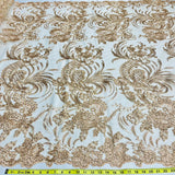 1 Yard Corded & Sequined Bridal Lace Fabric Embroidered on 100% Polyester Net Mesh – Silver – 54"