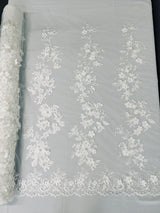 Scarlet 3D Floral Design Lace Fabric - Embroidered Beaded Mesh Lace, Double Scallop, 54" Width (1 Yard)