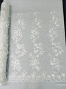 Scarlet 3D Floral Design Lace Fabric - Embroidered Beaded Mesh Lace, Double Scallop, 54" Width (1 Yard)