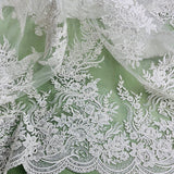 1 Yard Stunning Beaded and Corded Bridal Lace Fabric Embroidered on Polyester Net Mesh
