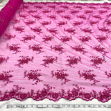 Beaded Lace Fabric - Fuchsia Beaded Embroidered Lace, 51" Width (1 Yard)