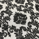 Beaded Lace Fabric on Polyester Net Mesh 56"