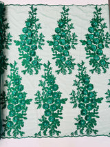 Rosa 3D Floral Design With Rhinestones Polyester Fabric - 3D Floral Embroidered Mesh Lace, 54" Width (1 Yard)