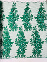 Rosa 3D Floral Design With Rhinestones Polyester Fabric - 3D Floral Embroidered Mesh Lace, 54" Width (1 Yard)