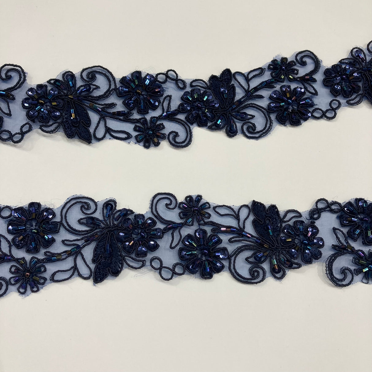 Beaded Corded Lace Trim on Polyester Organza