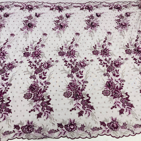 Beaded 3D Floral Lace Fabric