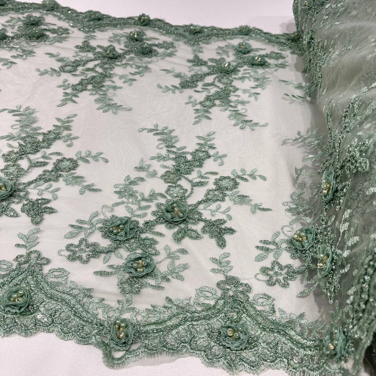Beaded 3D Floral Lace Trimming 21" Wide