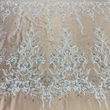 1 Yard Ivory Beaded Lace Fabric Embroidered on 100 Percent Polyester Net Mesh 52 Inch Width