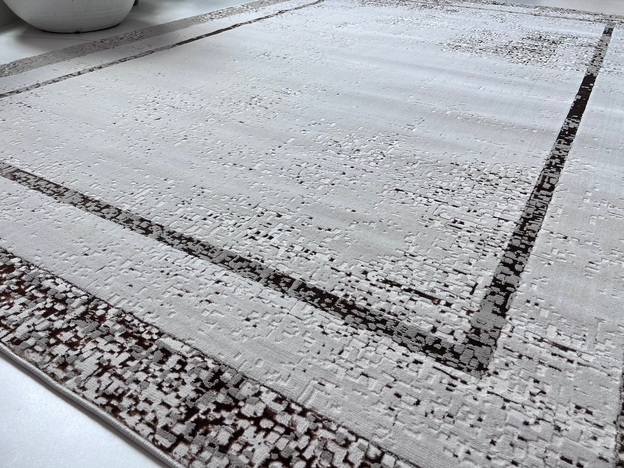 Maximus 245 Polypropylene Polyester Fabric - Silver With Gold Border Design, Color-Changing Flat Weave, 60% Polypropylene 40% Polyester, Power Loom, Made In Turkey (10' X 13')
