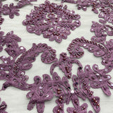 1 Yard Beaded Lace Fabric Embroidered 100 Percent Polyester Net Mesh 56 inch Width