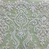 1 Yard Beaded & Sequined Lace Fabric, Ivory, Silver, and Blush