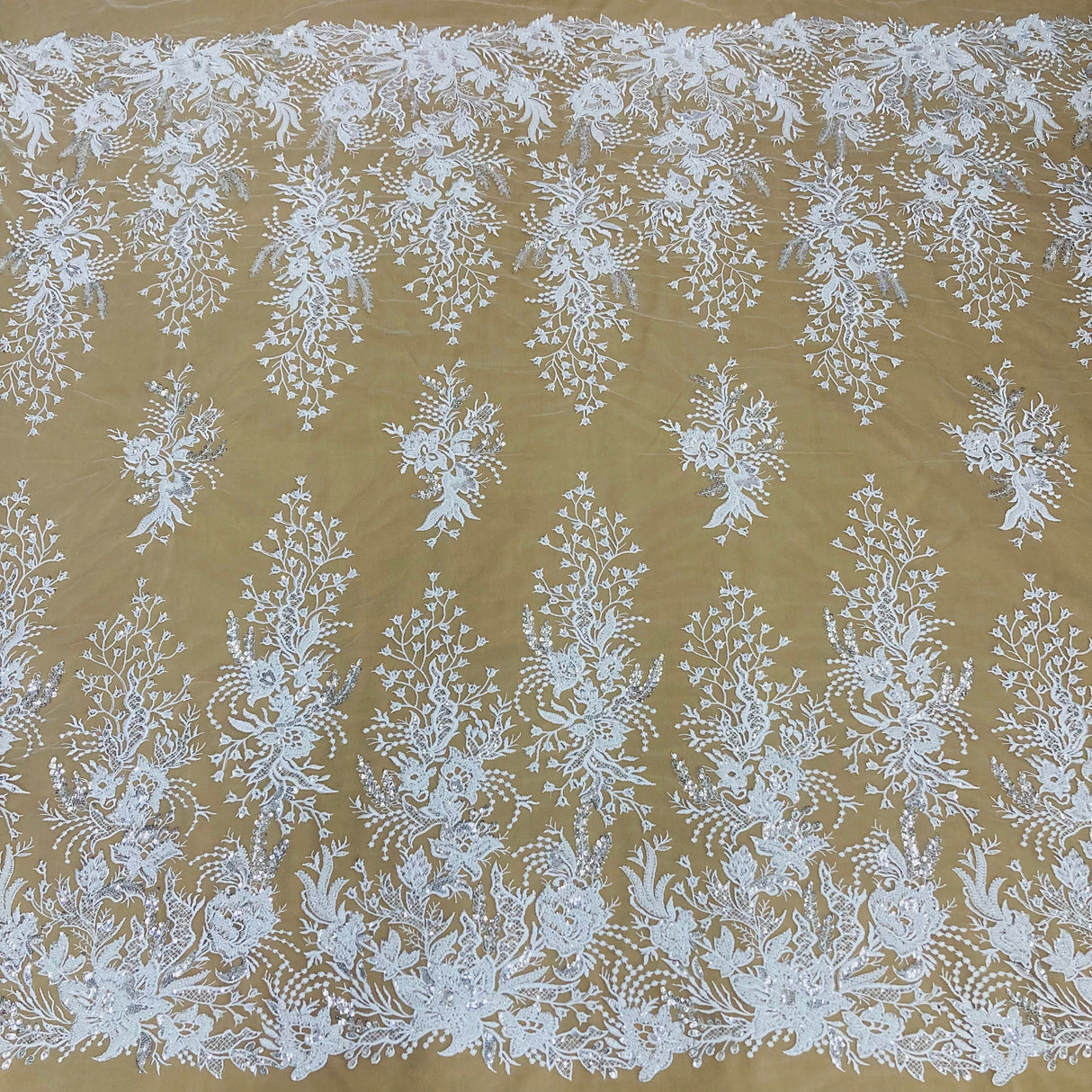 Beaded Lace Fabric on Polyester Net Mesh
