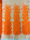 New Vegas Heavy Beaded Feather Design Embroidery Mesh Fabric - Beaded Feather Design, 11" Width, 50" Length (1 Panel)