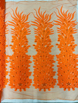 New Vegas Heavy Beaded Feather Design Embroidery Mesh Fabric - Beaded Feather Design, 11" Width, 50" Length (1 Panel)
