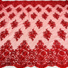 1 Yard Regal Beaded and Corded Lace Fabric with Scallops Embroidered on Polyester Net Mesh