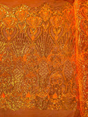 Sea Shell Sequin Damask Polyester Fabric - Iridescent Sequin Damask, 54" Width (1 Yard)