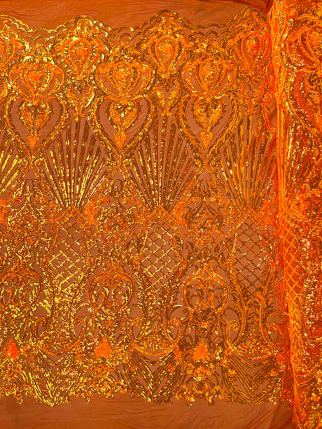 Sea Shell Sequin Damask Polyester Fabric - Iridescent Sequin Damask, 54" Width (1 Yard)