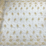 1 Yard Corded Bridal Lace Fabric Embroidered on Polyester Net Mesh for Elegant Wedding and Evening Gowns – 54"