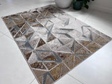 Maximus 242 Polyester Viscose Blend Fabric - Silver With Gold Geometric Design, Color-Changing Flat Weave, 10' X 13' (1 Rug)