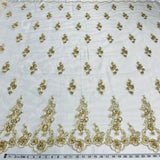 1 Yard Beaded and Corded Bridal Lace Fabric for Elegant Wedding Dresses White