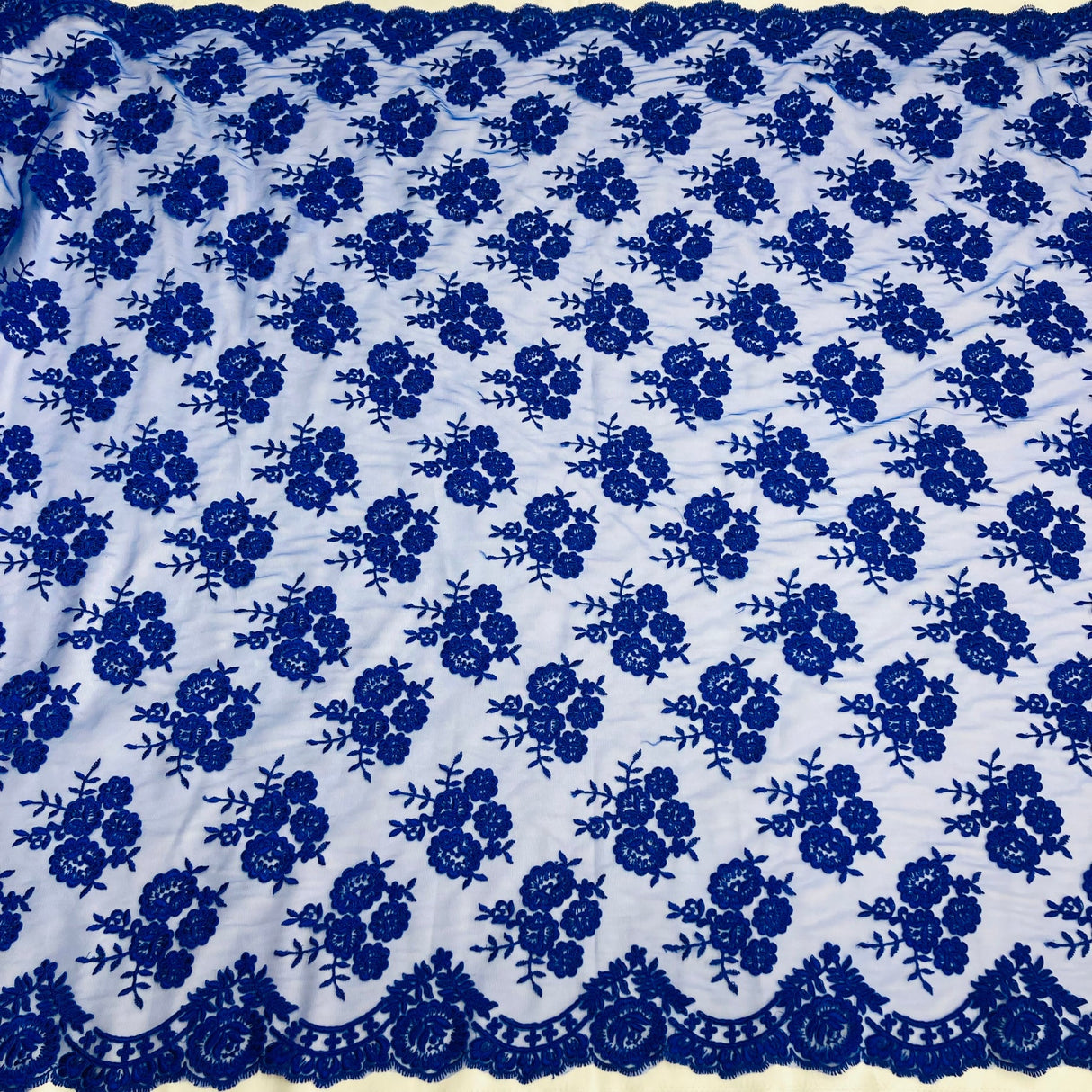 1 Yard Corded Bridal Lace Fabric Embroidered on 100% Polyester Net Mesh – 50"