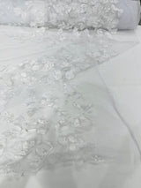 Orquidia 3D Floral Design Embroidered With Pearls Lace Fabric - 3D Floral Mesh Lace, 54" Width (1 Yard)
