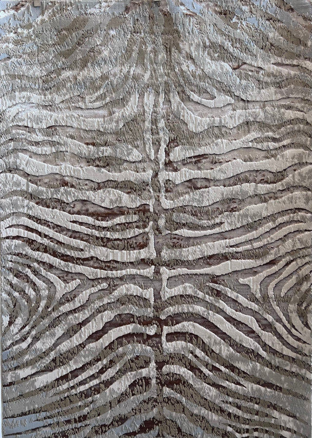 Maximus 187 Polyester Viscose Blend Fabric - Safari Zebra Animal Print, Color-Changing Flat Weave, 7'6" X 10'3" (1 Rug)