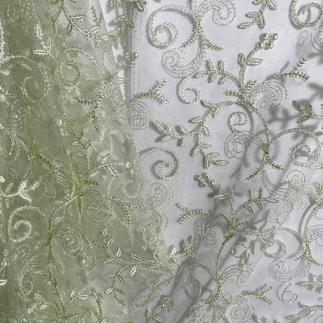 Embroidered Lace Fabric on Polyester Net Mesh 52"