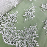 1 Yard Luxurious Corded Embroidered Bridal Lace Fabric for Couture Dresses White
