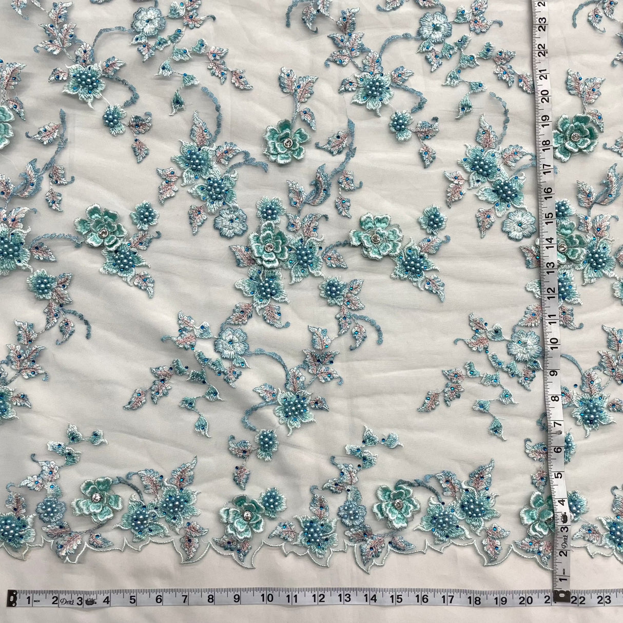 Beaded 3D Floral Lace Fabric