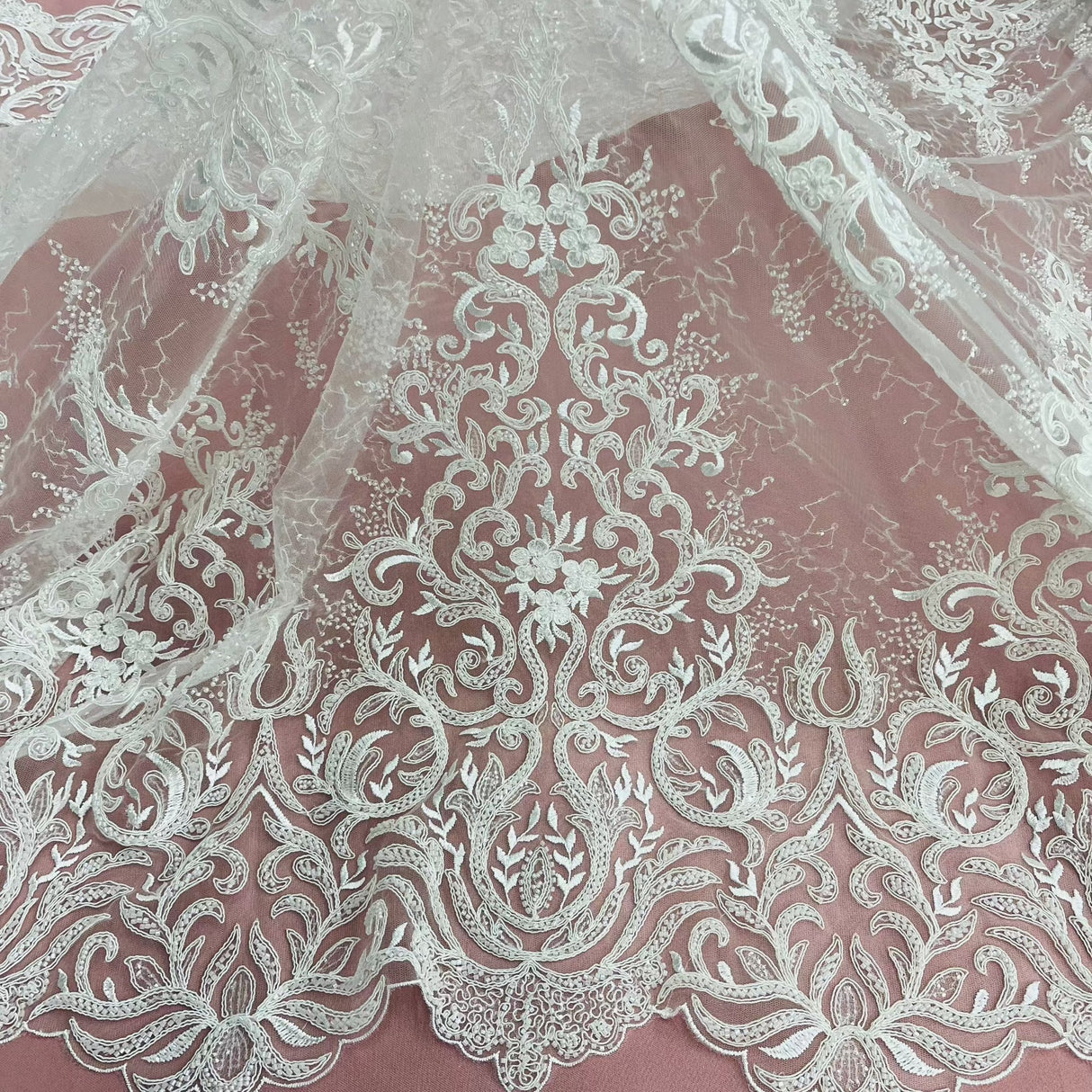 Beaded Corded Bridal Lace Fabric 56" Wide