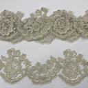Corded Lace Trimming Embroidered On 100 Percent Polyester Net Mesh Fabric - Black, Gold Antique, Gold Metallic, Ivory With Silver Cording, Ivory, Red, Silver Metallic, White With Silver Cording, White, 3.5" Width (1 Yard)