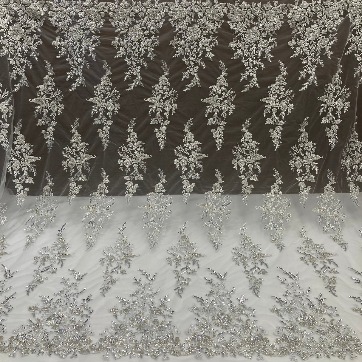 Beaded Sequined Lace Fabric 100% Polyester Net Mesh 52"