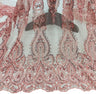 Beaded Lace Fabric Embroidered On 100 Percent Polyester Net Mesh Fabric - Rose Gold, Red, Blush, 51" Wide (1 Yard)