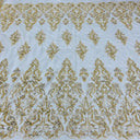 Beaded Sequined Lace Fabric Ivory