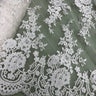 1 Yard Corded Bridal Lace Fabric Embroidered on Net Mesh White