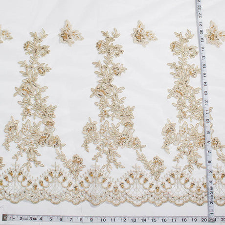 1 Yard Opulent Beaded and Corded Bridal Lace Fabric Embroidered on Polyester Net Mesh