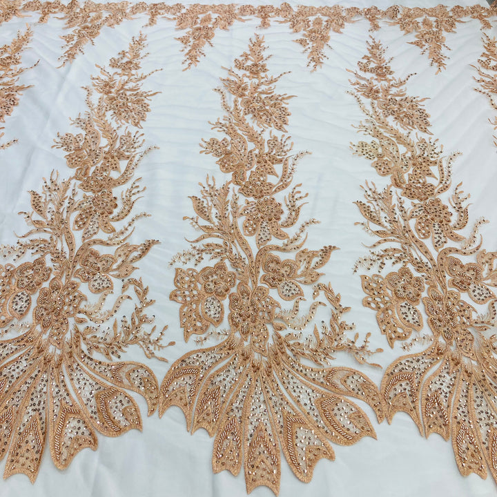 1 Yard Elegant Beaded and Sequined Lace Fabric Embroidered on 100% Polyester Net Mesh White